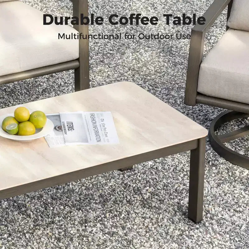 Set da conversazione per patio HAPPATIO, set di mobili da patio a 4 pezzi in alluminio di grandi dimensioni con schienale in corda intrecciata per giardino, portico, balcone