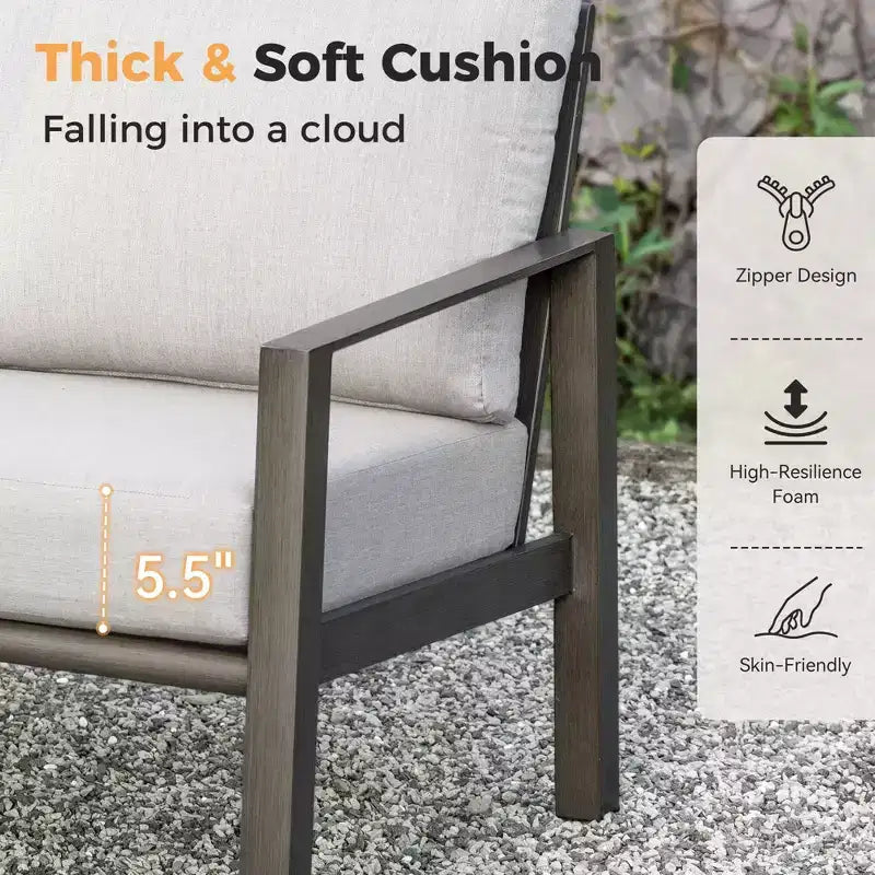 Set da conversazione per patio HAPPATIO, set di mobili da patio a 4 pezzi in alluminio di grandi dimensioni con schienale in corda intrecciata per giardino, portico, balcone