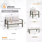 Set da conversazione per patio HAPPATIO, set di mobili da patio a 4 pezzi in alluminio di grandi dimensioni con schienale in corda intrecciata per giardino, portico, balcone