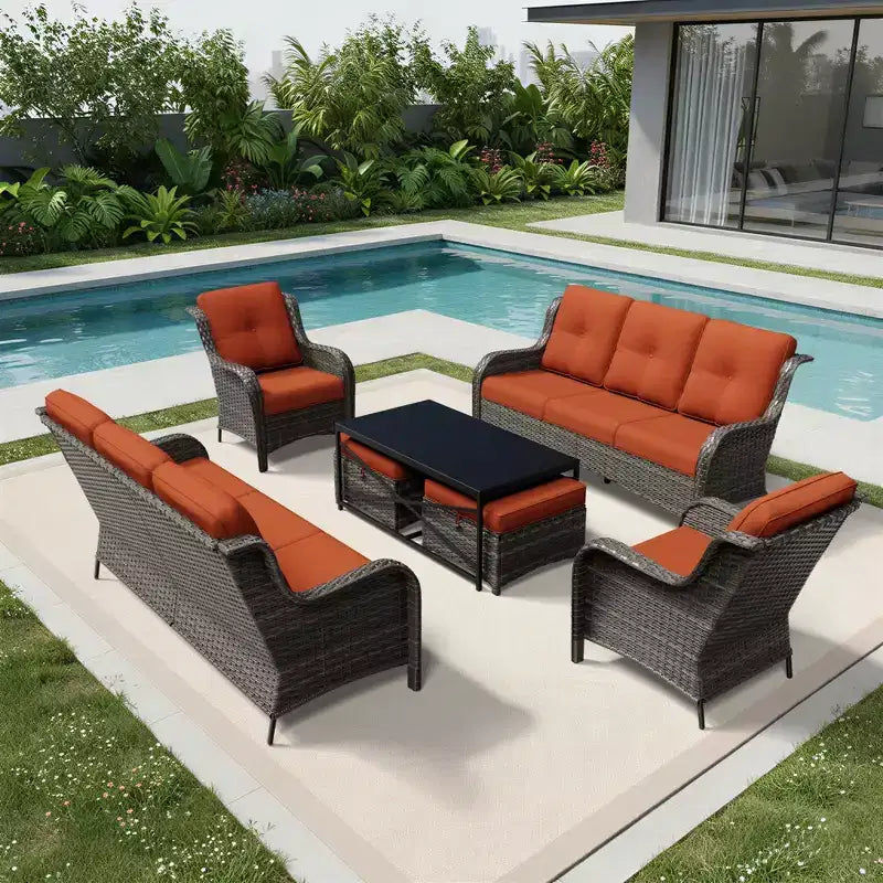 Set Divano Premium da Esterno UPTIOT con Sedie in Vimini, Pouf e Tavolino da Caffè
