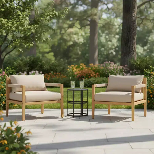 Christopher Knight Home Liliane Set 3 pezzi con 2 sedie in corda in legno di acacia e tavolino con piastrelle in ceramica per esterni