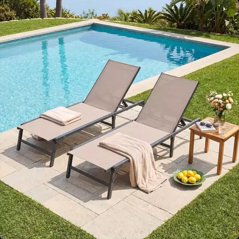 LAUSAINT HOME Set di sedie a sdraio da piscina, sedie prendisole con schienale regolabile in 5 posizioni, chaise longue per esterni per piscina, spiaggia, patio e giardino (2 pezzi)