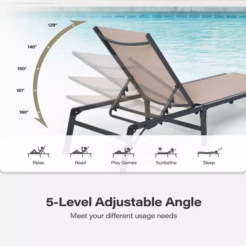 LAUSAINT HOME Set di sedie a sdraio da piscina, sedie prendisole con schienale regolabile in 5 posizioni, chaise longue per esterni per piscina, spiaggia, patio e giardino (2 pezzi)
