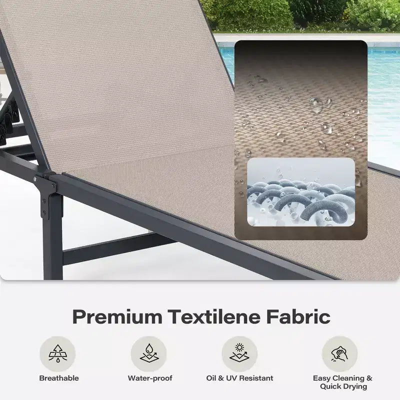 LAUSAINT HOME Set di sedie a sdraio da piscina, sedie prendisole con schienale regolabile in 5 posizioni, chaise longue per esterni per piscina, spiaggia, patio e giardino (2 pezzi)