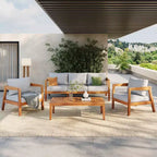 Christopher Knight Home Phachara Set da 4 Pezzi da Patio Moderno in Legno di Acacia con Cuscini e Tavolo a Doghe