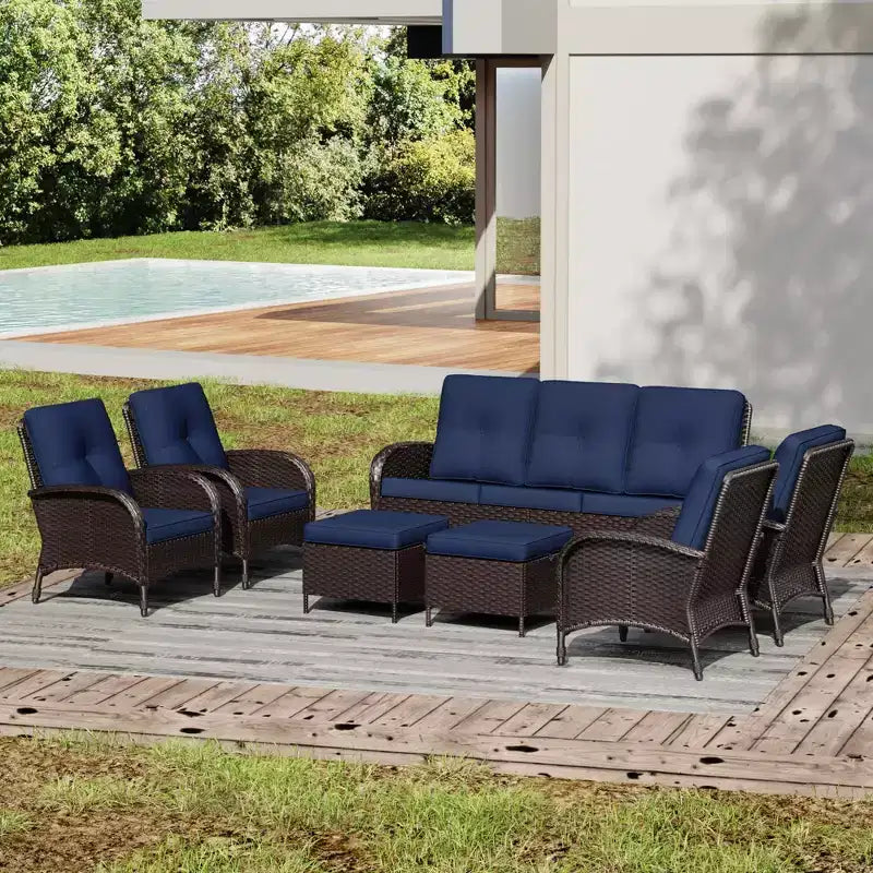 UPTIOT Outdoor Swivel Chair Set: 1 Sofa, 4 Swivel Chairs, 2 Ottomans & All-Weather Design