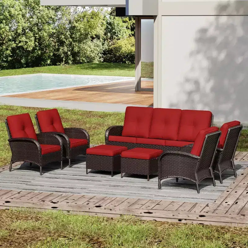 UPTIOT Outdoor Swivel Chair Set: 1 Sofa, 4 Swivel Chairs, 2 Ottomans & All-Weather Design