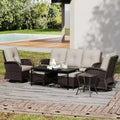 UPTIOT 7-Piece Outdoor Patio Set with 3-Seat Sofa, Two Swivel Chairs, Ottomans, Coffee & Side Tables
