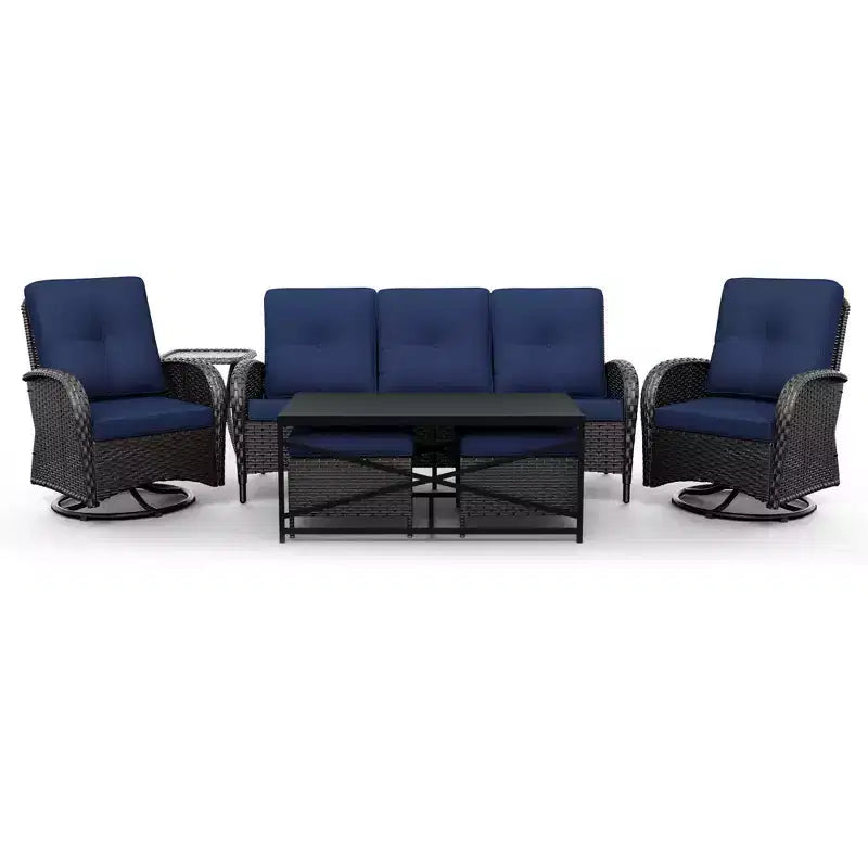 Set da esterno UPTIOT 7 pezzi con divano a 3 posti, due sedie girevoli, pouf, tavolino da caffè e tavolino laterale