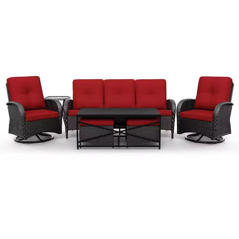 Set da esterno UPTIOT 7 pezzi con divano a 3 posti, due sedie girevoli, pouf, tavolino da caffè e tavolino laterale