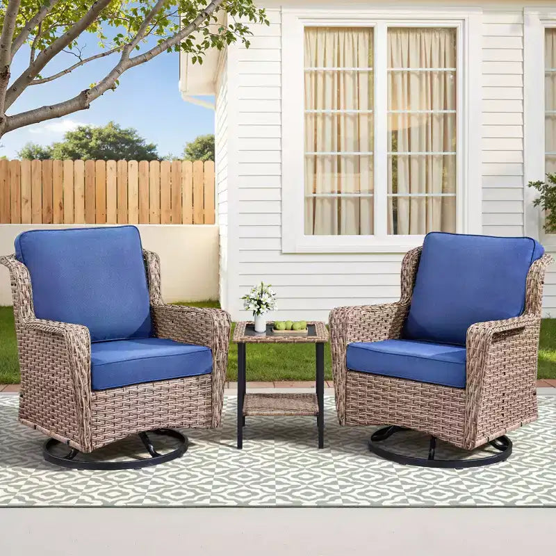 GDFStudio Luelle 3 Piece Outdoor Swivel Glider Chat Set with Cushions and Side Table