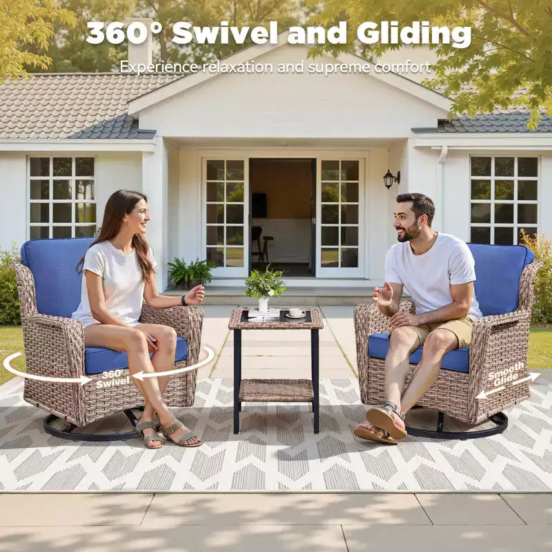 GDFStudio Luelle 3 Piece Outdoor Swivel Glider Chat Set with Cushions and Side Table