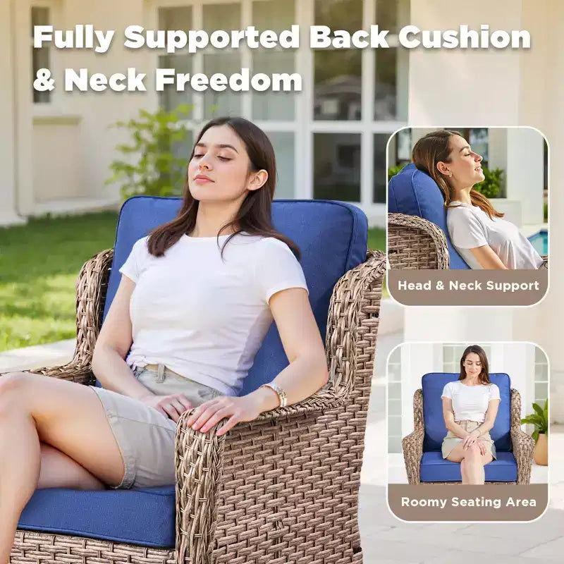 GDFStudio Luelle 3 Piece Outdoor Swivel Glider Chat Set with Cushions and Side Table