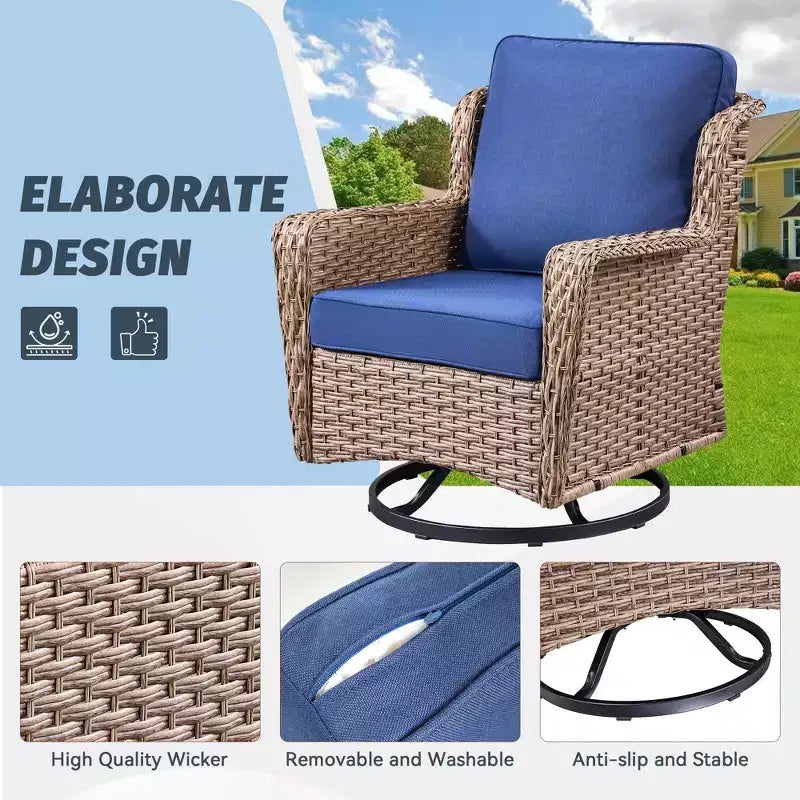 GDFStudio Luelle 3 Piece Outdoor Swivel Glider Chat Set with Cushions and Side Table