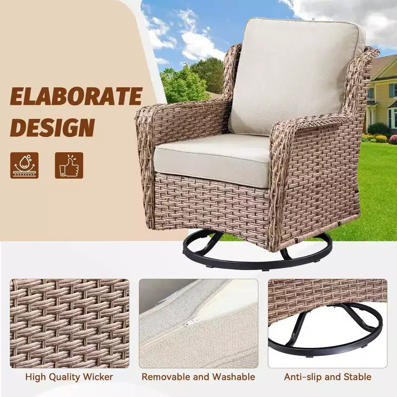 GDFStudio Luelle 3 Piece Outdoor Swivel Glider Chat Set with Cushions and Side Table