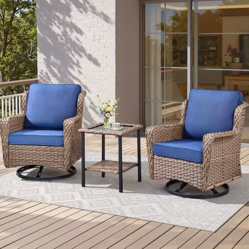 GDFStudio Luelle 3 Piece Outdoor Swivel Glider Chat Set with Cushions and Side Table