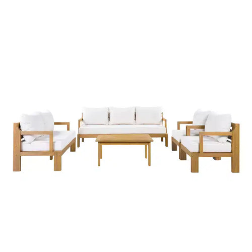 Christopher Knight Home Letizia Modern 5 Piece Patio Acacia Wood Seating Set and Coffee Table