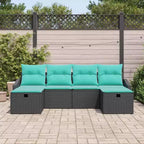 vidaXL Garden Sofa Set with Cushion 6 pcs Black Poly rattan - Black Blue