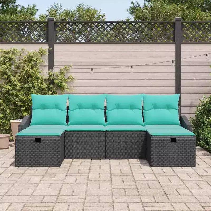 vidaXL Garden Sofa Set with Cushion 6 pcs Black Poly rattan - Black Blue