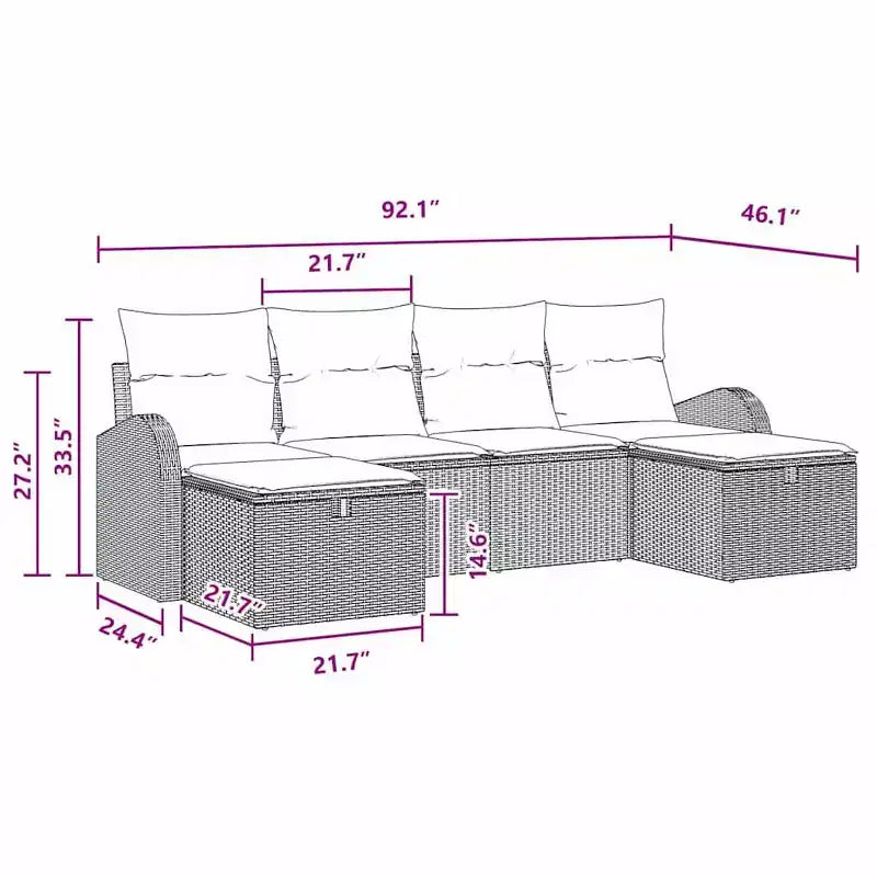 vidaXL Garden Sofa Set with Cushion 6 pcs Black Poly rattan - Black Blue