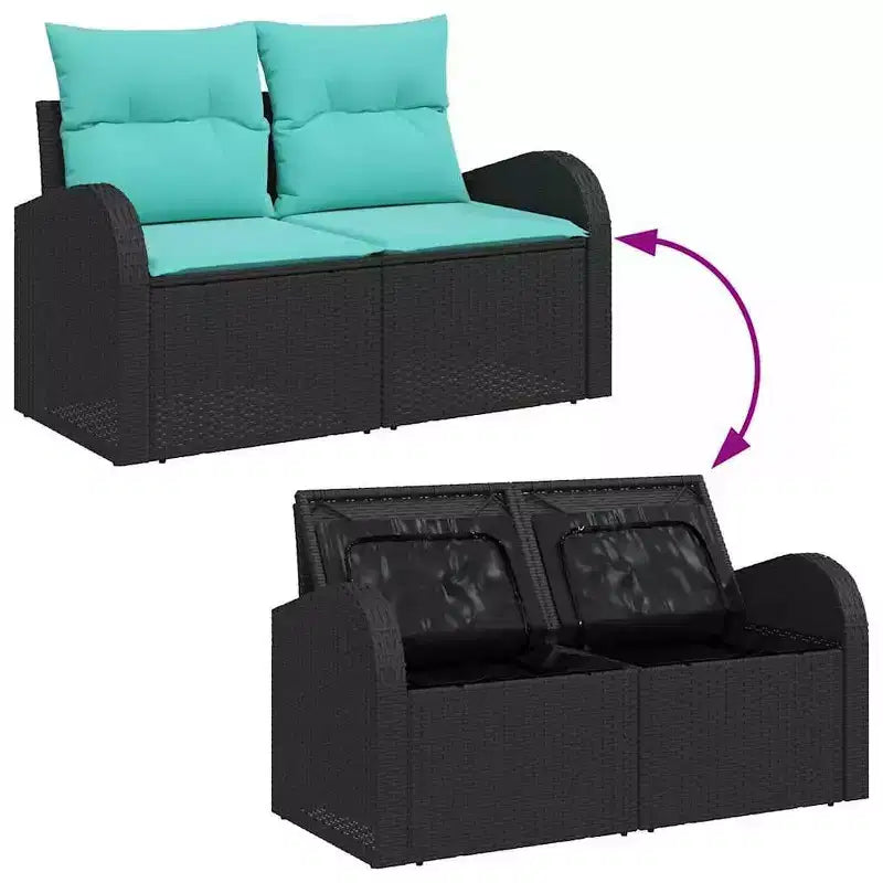 vidaXL Garden Sofa Set with Cushion 6 pcs Black Poly rattan - Black Blue