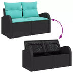 vidaXL Garden Sofa Set with Cushion 6 pcs Black Poly rattan - Black Blue