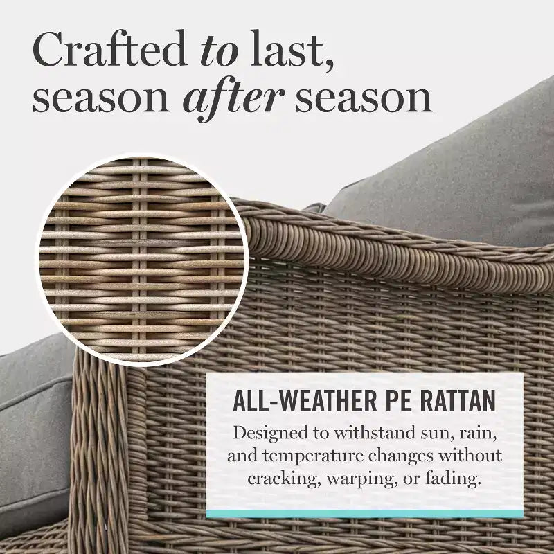 Set da salotto Martha Stewart All-Weather in rattan, divanetto, 2 sedie, tavolino da caffè - Grigio anticato