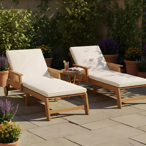 Christopher Knight Home Kenji Modern 3 Piece Acacia Patio Sunlounge with Wicker Armrest and Side Table Set