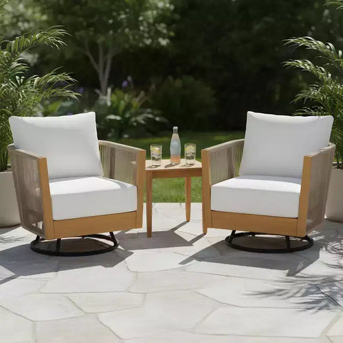 Christopher Knight Home Minh Moderno Set da 3 Pezzi per Patio con Sedie Girevoli in Acacia, Design in Corda e Tavolino a Doghe