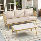 GDFStudio Ralph Outdoor Wicker and Steel Chat Set with 3-Seater Sofa and Coffee Table