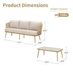 GDFStudio Ralph Outdoor Wicker and Steel Chat Set with 3-Seater Sofa and Coffee Table