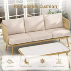 GDFStudio Ralph Outdoor Wicker and Steel Chat Set with 3-Seater Sofa and Coffee Table