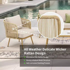 GDFStudio Ralph Outdoor Wicker and Steel Chat Set with 3-Seater Sofa and Coffee Table