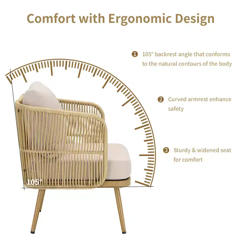 GDFStudio Ralph Outdoor Wicker and Steel Chat Set with 3-Seater Sofa and Coffee Table