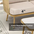 GDFStudio Ralph Outdoor Wicker and Steel Chat Set with 3-Seater Sofa and Coffee Table