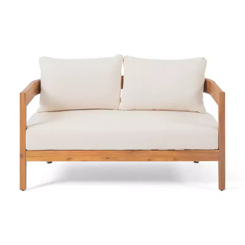 Christopher Knight Home Safira Set da Conversazione da Esterno Rustico in Legno di Acacia a 5 Pezzi con Cuscini Spessi