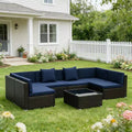 GDFStudio Halstead 7-Piece Outdoor Wicker Sectional Sofa Set with Tempered Glass Coffee Table