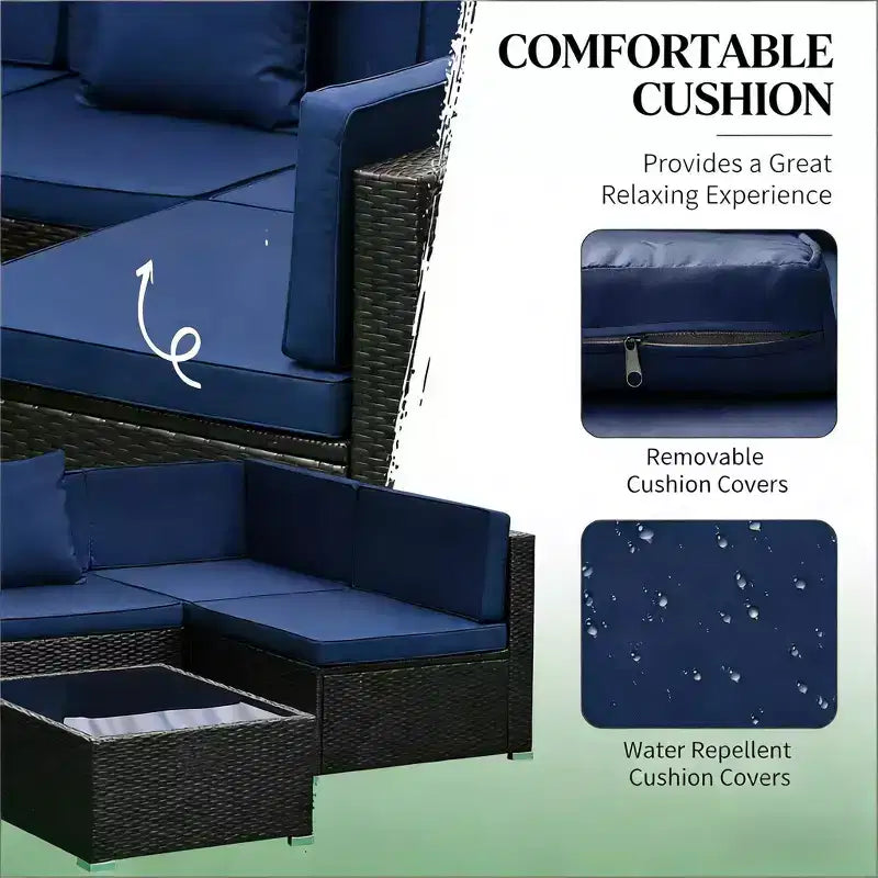 GDFStudio Halstead Set Divano Sezionale da Esterno a 7 Pezzi in Rattan con Tavolino da Caffè in Vetro Temperato