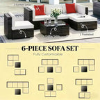 GDFStudio Paige Set Divano da Esterno 6 Pezzi con Pouf e Tavolino da Caffè in Vetro Temperato