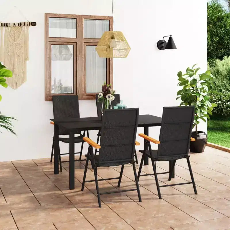 vidaXL Set da pranzo in polyrattan, alluminio e WPC, nero e marrone, grande