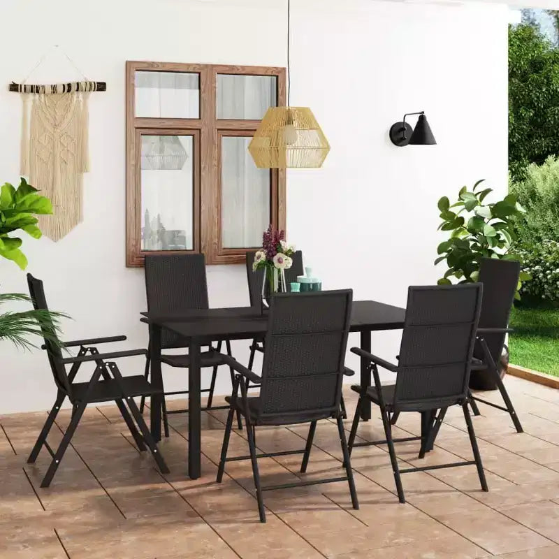 vidaXL Set da pranzo in rattan PE nero, vetro, alluminio Standard Pieghevole