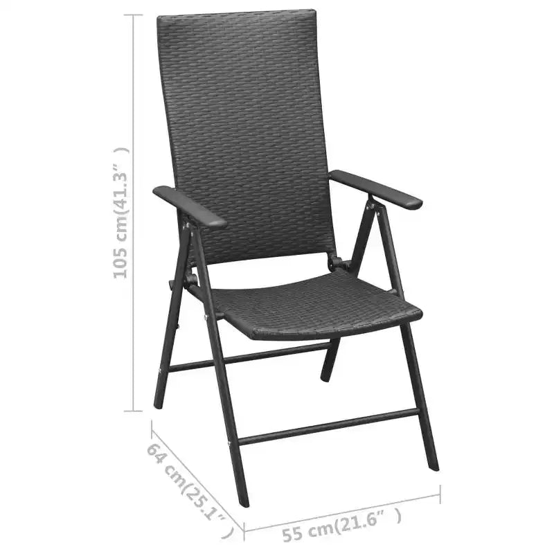 vidaXL Set da pranzo in rattan PE nero, vetro, alluminio Standard Pieghevole