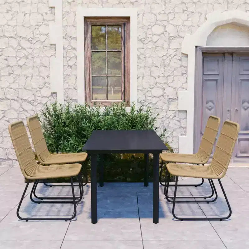 vidaXL Set da pranzo Quercia, Polyrattan nero, acciaio verniciato a polvere, vetro