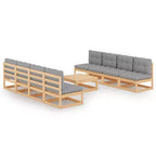 vidaXL Patio Lounge Set Gray Cushions Solid Pinewood and Fabric Large