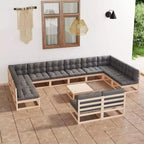 vidaXL Garden Lounge Set Natural wood, Grey cushions Solid pine wood Large