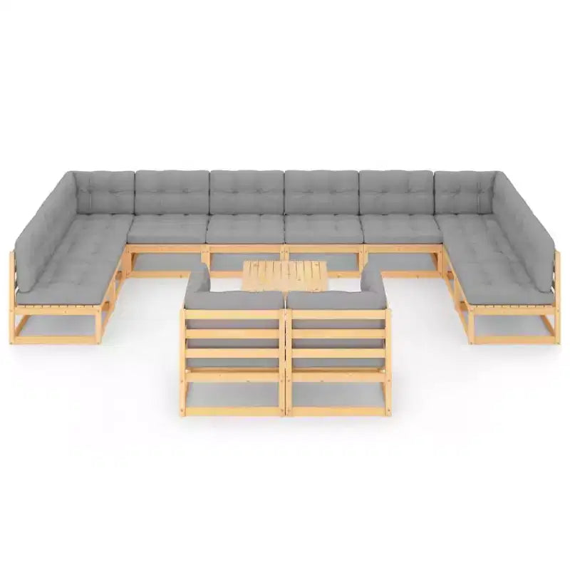 vidaXL Garden Lounge Set Natural wood, Grey cushions Solid pine wood Large
