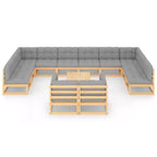 vidaXL Garden Lounge Set Natural wood, Grey cushions Solid pine wood Large