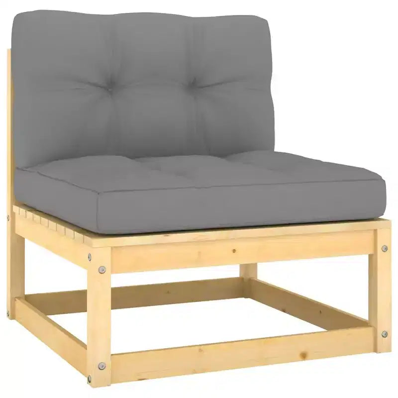 vidaXL Garden Lounge Set Natural wood, Grey cushions Solid pine wood Large