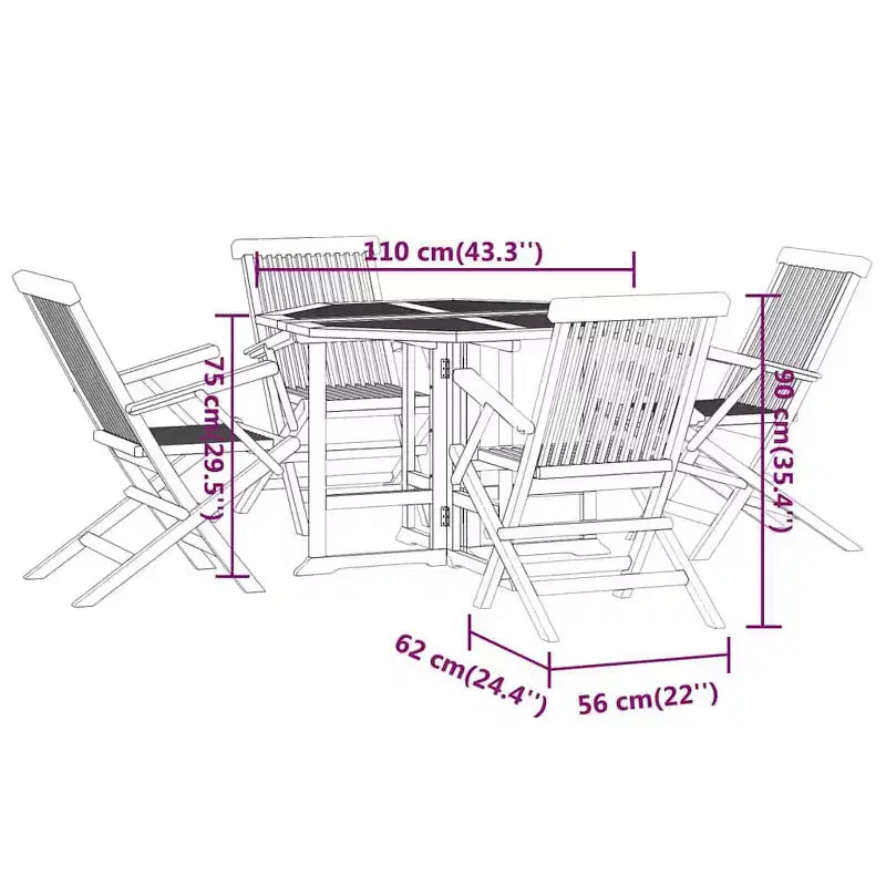 vidaXL Set da pranzo per esterni in teak naturale Teak levigato Legno duro Teak medio