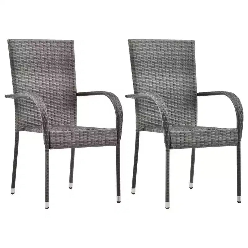 vidaXL Dining Set Grey PE Rattan, Powder-Coated Steel, Glass Compact
